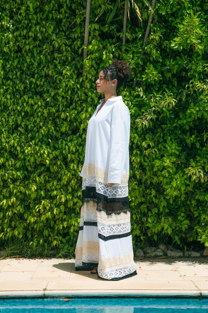 Camila Embroidered Panel Maxi Shirt Dress