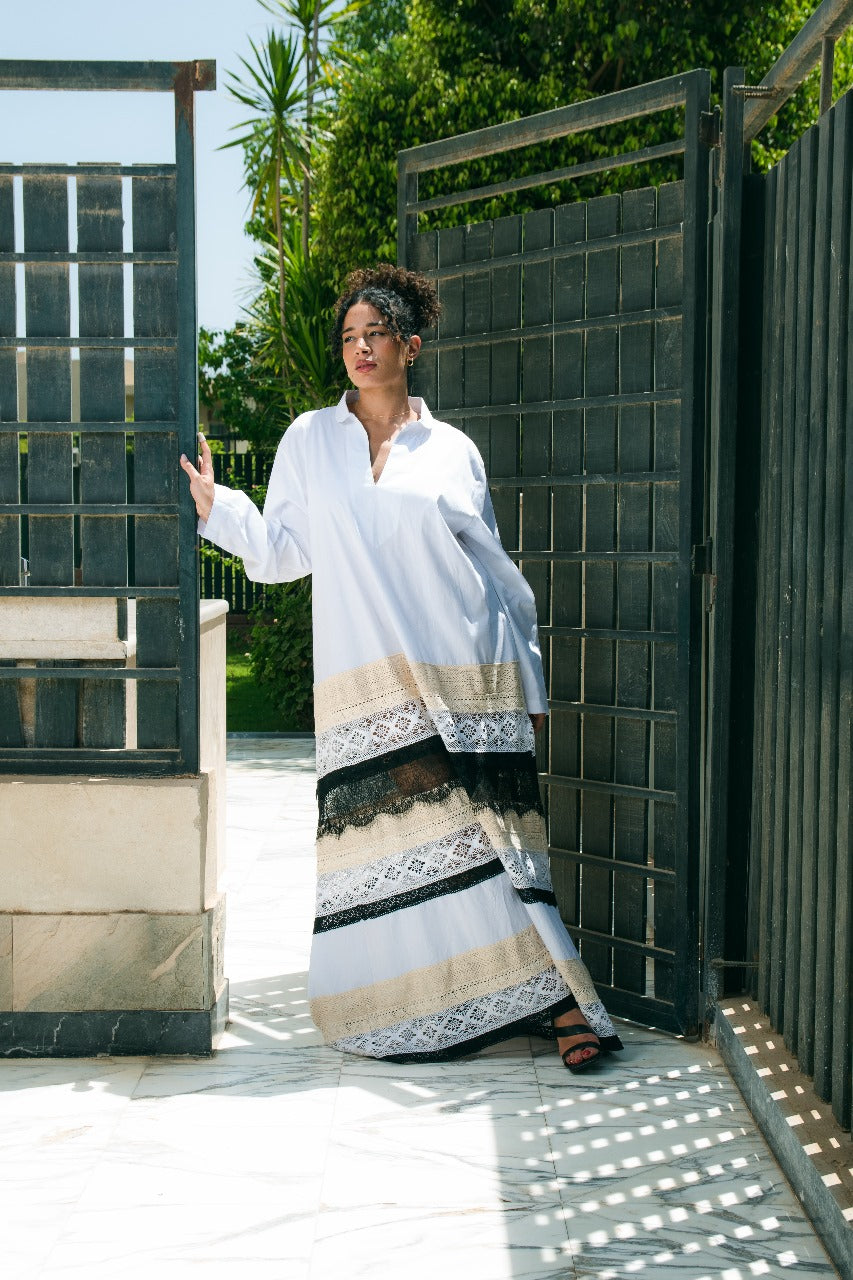 Camila Embroidered Panel Maxi Shirt Dress