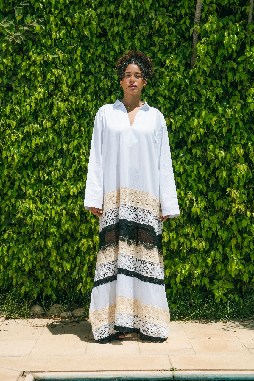 Camila Embroidered Panel Maxi Shirt Dress