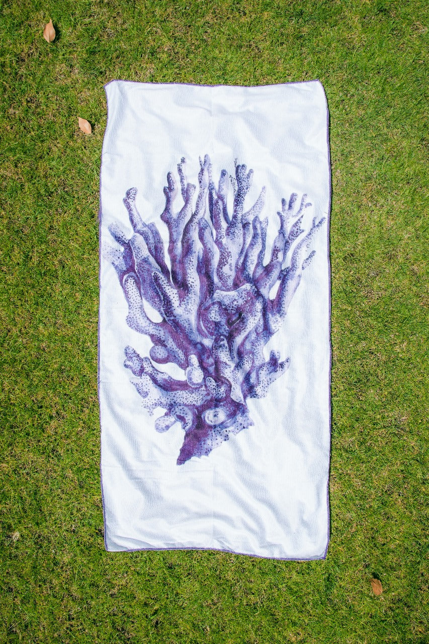 Purple Coral Reef Print Beach Towel
