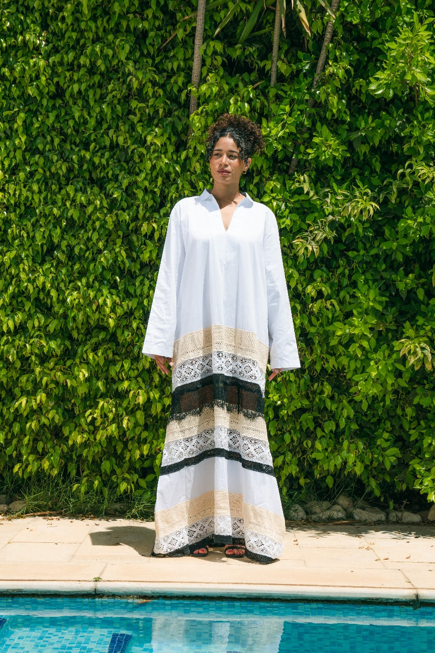 Camila Embroidered Panel Maxi Shirt Dress